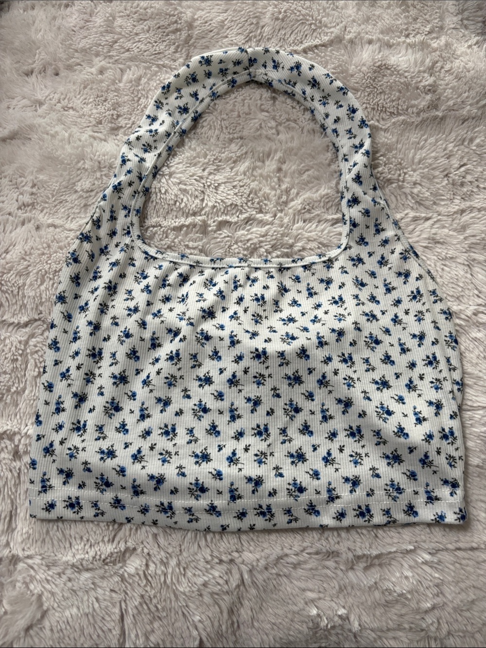 SHEIN White Shoulder Bag with Blue Floral Print